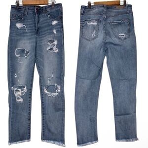 Buckle Black high rise ankle jeans distressed